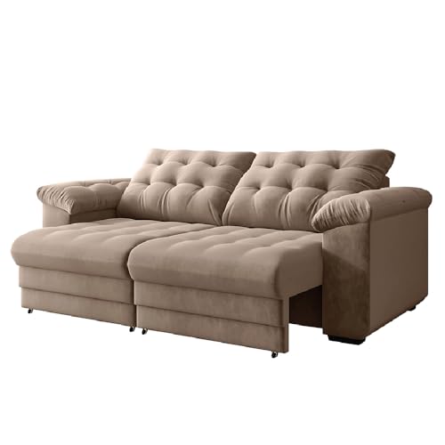 Sofá Retrátil e Reclinável Bipartido 2 Lugares 2,10m Veludo Bege Coliseu Selmer