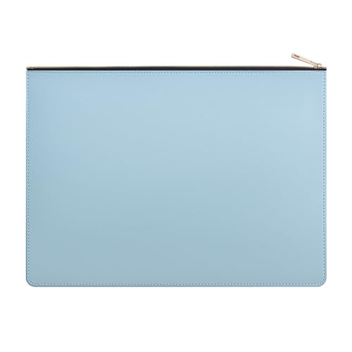 Enyuwlcm PU Leather A4 File Folder Zipper Document Holder Envelope Folder Case for Receipt Contract (1, Light Blue)