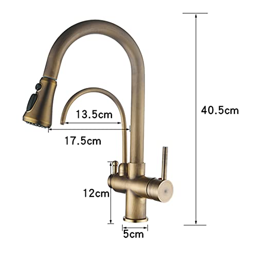 Robinet évier laiton antique 3 voies avec douchette