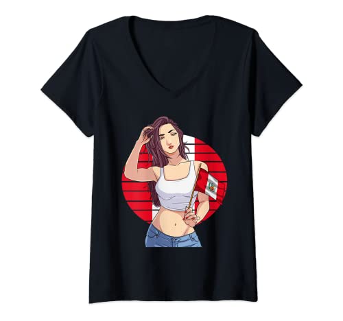 Mujer Peruana Chica Perú Bandera Peruanos Orgullo Latino Camiseta Cuello V
