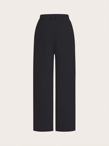 Image of Shasmi Women's High Waist Pleated Straight Leg Trousers - Elegant Solid Color Work Pants with Pockets, Casual Office Wear Polyester Blend Wide Leg Suit Pants (Trouser 235)