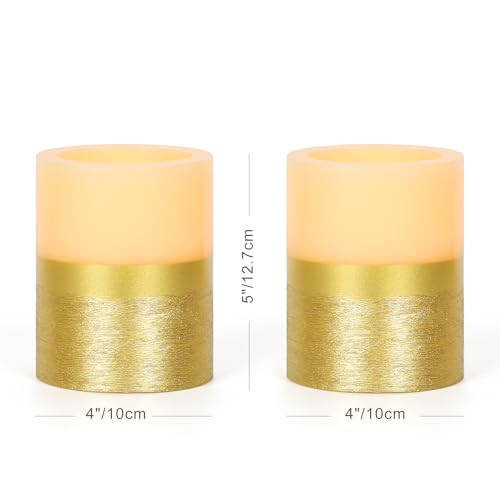 Image of Set of 2 Gold LED Pillar Candle Flickering Flameless Candle with Timer, Home Decoration Party