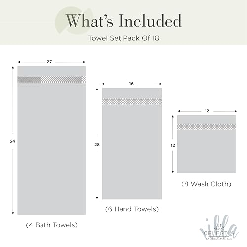 Image of Villa Celestia 18-Piece 100% Cotton Towel Set, 4 Bath Towels, 6 Hand Towels, 8 Wash Cloth, Quick-Dry, Sage