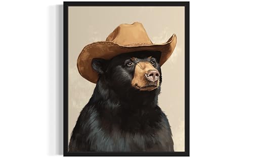 Black Bear Cowboy Black Framed Art Print Poster Wall Art, Western Country Farmhouse Wild West for Bedroom, Bathroom, Living Room Art Decor 58 (Black Bear, 10"L x 8"W, Black Frame)