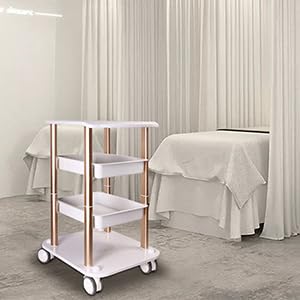 4 Tier Rolling Salon Trolley Golden Utility Cart Organizer with Lockable Caster Wheels ABS + Aluminum Beauty SPA Trolley for Bathroom/Worksop/Barber Shop/Kitchen Craft Cart - Image 3