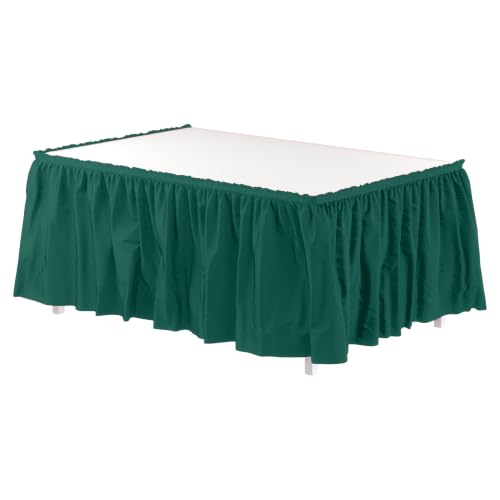 Exquisite Dark Green Table Skirt 24 Pack - Disposable Plastic Table Skirts for Rectangle Tables 6ft 8ft & Round Tables - 29in x 14ft Self-Adhesive Strip - Birthday Wedding Gender Reveal Decor