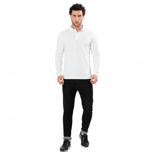Image of Men's Full Sleeve Collared Soild Color Casual Regular Fit T-Shirt