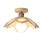 LUOYAOB Kreative geometrische Deckenleuchte aus Massivholz mit halbbündiger Montage, nordische japanische Deckenlampe aus Holz, Heimdekoration for Flur, Veranda, Schlafzimmer, Eingang(Wood color)