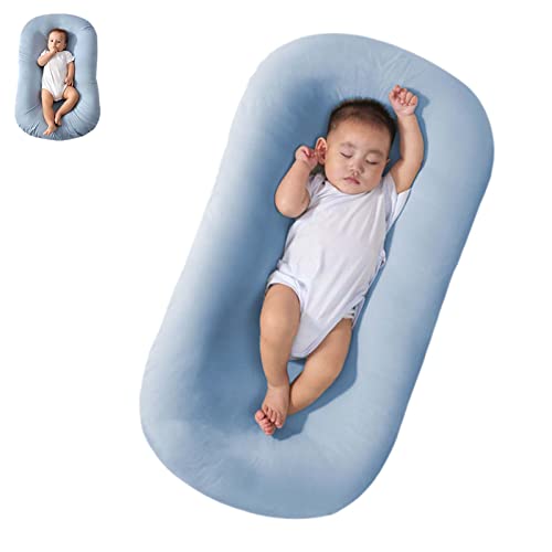 Image of Baby Lounger Pillow Soft Organic Cotton Breathable Lounger for 0-18 Months, Newborn Lounger for Baby, Baby Lounger for Newborn (Blue)