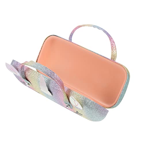 Operitacx Caja de Lentes de Unicornio Caja de Almacenamiento de Anteojos de Cuero con Mango Holograma Caja de Anteojos de Gafas Bolsa para Mujer Niños Niñas Niños