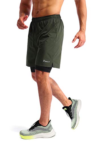 Image of Pudolla Men's 2 in 1 Running Shorts 5 inch Quick Dry Gym Athletic Workout Shorts for Men with Phone Pockets