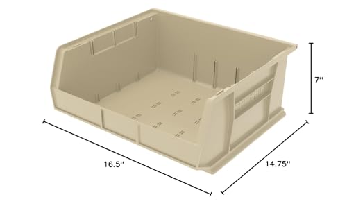 Image of Akro-Mils 30250 AkroBins Plastic Storage Bins, Space-Saving Stackable Bins for Garage, Pantry, Craft Organization, 15 inch x 16 inch x 7 inch, Stone, 6-Pack
