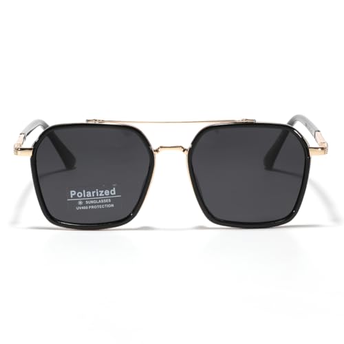 Image of Metal Square Frame Sunglasses Big Tr90 Double Bridge Polarized Sun Glasses TAC Lens Unisex Glasses