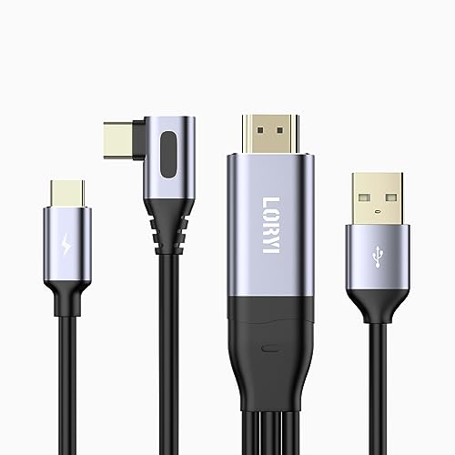 Loryi 90 Degree HDMI to USB C Cable 8.2ft 4K@60Hz, Support Touch, HDMI to Type C Converter Cord(Male to Male), Compatible with Xreal Air, Nreal Air, Steam Deck Dock, PS5, Xbox, Portable Monitor