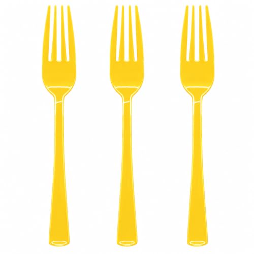 50 Pcs Yellow Plastic Forks Yellow Plastic Silverware Heavy Duty Plastic Cutlery Set Disposable Include 50 Plastic Forks for Birthday, Wedding, Easter, Garden Party