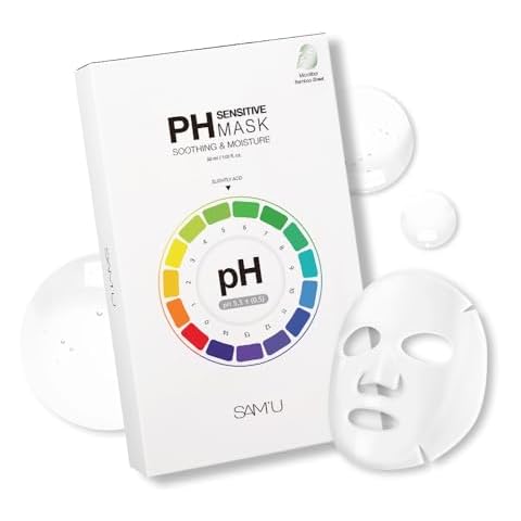 SAM’U pH Sensitive Mask – Soothing, Pore Refining Mask with Beta-Glucan & Madecassoside – Korean Skin Care, Vegan Face Mask Sheet for Glowing Skin – 10 Ea Cover