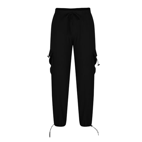 Linen Cargo Pants Men Relaxed Drawstring Pants Elastic Waist Multi Pack Pants Lightweight Lounge Pants Loose Trousers2
