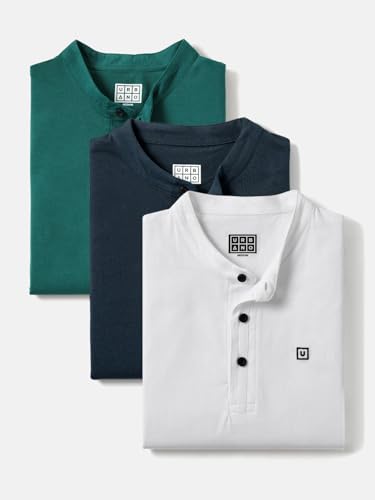Image of Urbano Fashion Men's Multicolor Solid Mandarin Collar Slim Fit Cotton T-Shirt Pack of 3