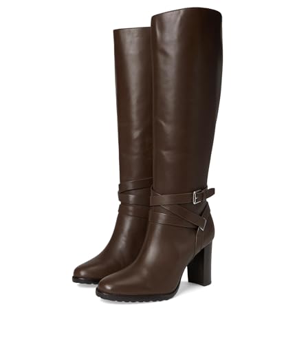 Lauren Ralph Lauren Womens, Collins Calfskin Tall Boots Heel, Dark Hickory, 8 Medium