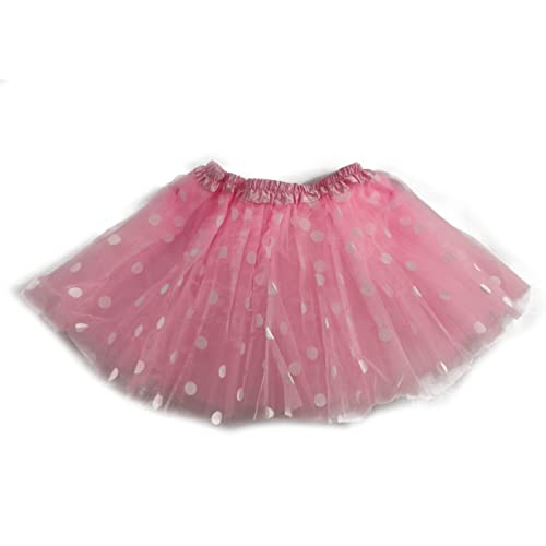 MUNDDY® - Tutu Elastico Tul 3 Capas 30 CM de Longitud para niña Bebe Distintas Colores con Lunares Falda Disfraz Ballet (Rosa con Lunares)