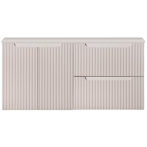 Lomadox Mobile da bagno 120 cm, in cashmere, lato anteriore scanalato