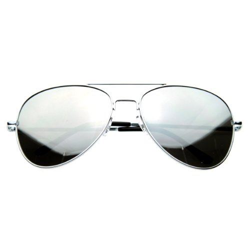 Full Mirror Mirrored Metal Aviator Sunglasses (Silver) #TOP1