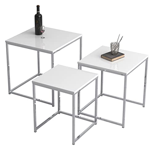 VCM 3-TLG. Set Beistelltisch, Couchtisch schlicht, Sofatisch aus Metall und MDF, Kaffeetisch - Glisal