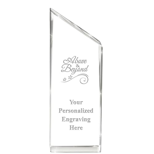 Crown Awards Personalized Crystal Trophy, 5" Engraved Above & Beyond Empire Crystal Award Prime