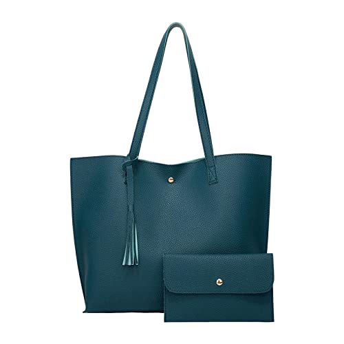 Conjunto de Bolsas de Couro PU Fashion Alça Superior Bolsa Composta Casual, Azul-ciano
