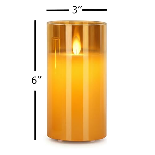 Image of LTETTES Real Wax LED Glass Pillar Flameless Rechargeable Candles | Amber Gold Glass | USB Type-C Wireless Charging Cable | Remote Control Included | Home Decor & Gifting | Set of 1 (7.5 x 15.8 cm)