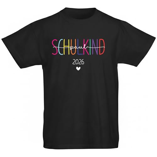 Kinder T-Shirt Schulkind personalisiert mit Name Einschulung 2026 bunt Schrift Schulanfang Shirt Grundschule Mädchen Jungen