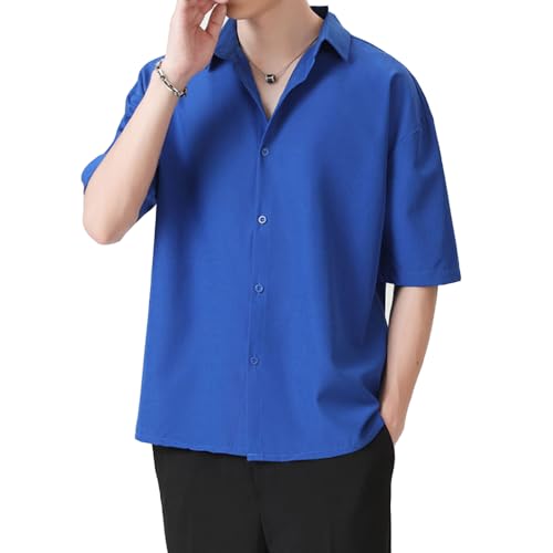 [GUTHONG] シャツ メンズ 半袖 長袖 夏 服 メンズ 大きいサイズ ワイシャツ カジュアル 通気性 シンプル オシャレ ゆったり 柔らかい 無地 人気 春夏秋 メンズ シャツ short dark blue L（Amazon）
