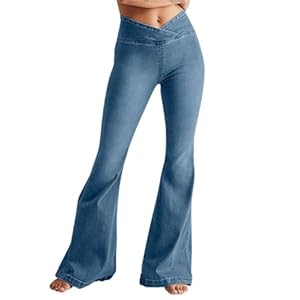 Langwyqu Flare Jeans for Women High Waisted Bell Bottom Stretch Wide Leg Denim Pants