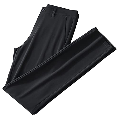 Maiyifu-GJ Men's Slim Fit Stretch Pant Summer Casual Tapered Suit Pant Lightweight Wrinkle Resistant Business Trousers (Black,32)