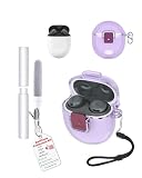 Custodia per Google Pixel Buds 2a Earbuds, in morbido TPU trasparente, impermeabile, antiurto, antigraffio, facile da trasportare, con cordino e portachiavi e kit di pulizia (viola)