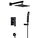 Wall Mounted Shower Faucet Set with 8" Metal Rain Shower Head and Hand Sprayer, Black
