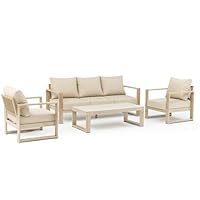 Sofa-Set Couchtisch und 2 Sessel aus Aluminium und Seil in Beige, 70,5 x 44,5 x 157 cm