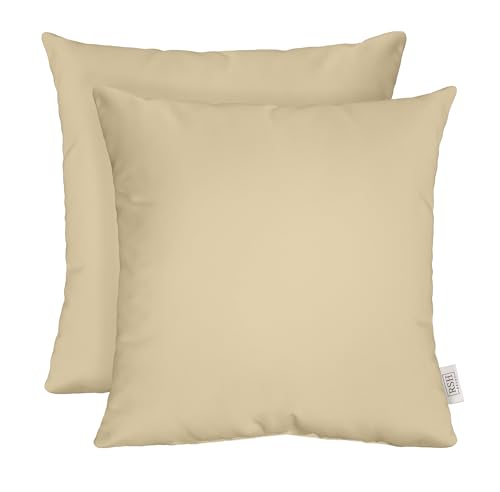 RSH DECOR: Sunbrella Square Throw Pillows Set of 2 | 20" x 20" | Water and Fade-Resistant Performance Fabric | Outdoor Pillow Covers with Down-Alternative Inserts | Canvas Antique Beige