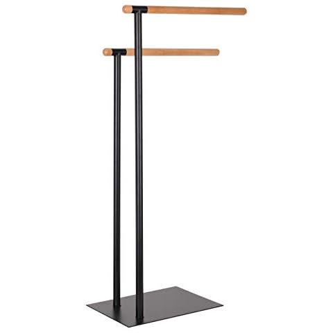 KOOK TIME Handtuchständer mit 2 Stangen - Metall schwarz matt lackiert und Bambus - 38,5 x 20 x 77 cm Cover