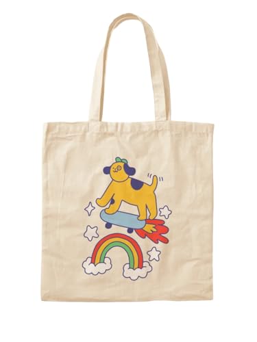Sac fourre-tout chien volant sur skateboard imprimé en toile durable