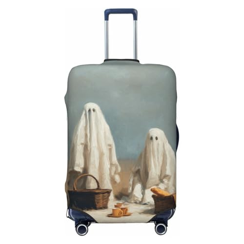 Two Ghosts With Picnic Baskets Vintage Elastic Travel Luggage Covers Dustproof Scratch-Resistant Suitcase Protector Fit 22-24 Inch