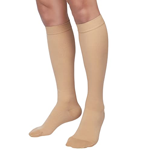 Image of MGANG Knee High Compression Socks 20-30mmHg for Varicose Veins, Closed Toe | Graduated Compression, Circulation, DVT, Swelling, Nurses, Pregnancy, Standing, Office, Flight, Travel, Running, Recovery
