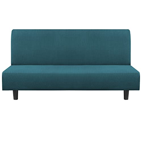 Flamingo P Stretch Armless Futon Covers Full Queen Futon Couch Covers Slipcover Futon Sofa Cover Futon Bed Cover Furniture Protector Covers With Elastic Bottom, Soft Thick Jacquard Washable, Deep Teal #TOP6