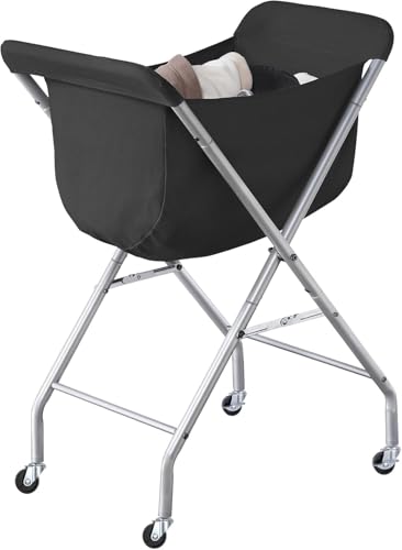 ELYKEN Carrito de lavandería con ruedas, 81 cm de alto, fácil de rodar, con bolsa de forro extraíble, cesta de ropa con marco de metal resistente con 4 ruedas y 2 frenos, negro