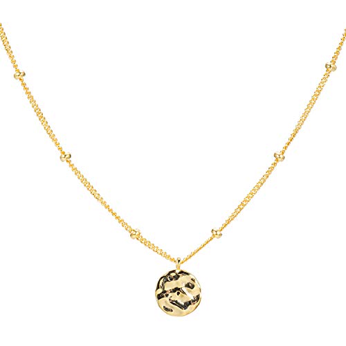 espere Rhodium Plated Gold Coin Pendant Necklace 20 Inch | Small Medallion Gold Pandent Necklace Long for Layering