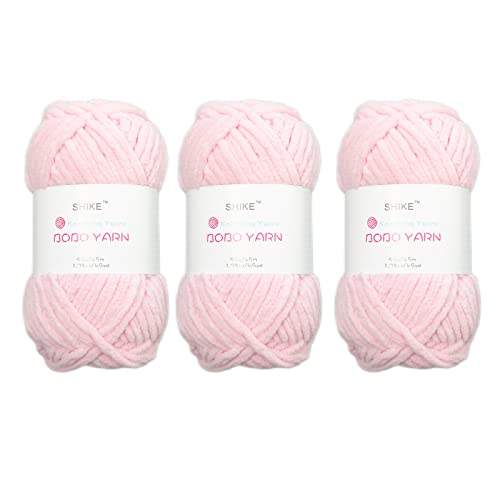 Shike Bobo Matte Chenille Yarn For Knitting And Crochet Baby Blanket,Weaving Diy Craft,Throw Pillow,Toy Doll (13-Pink, 3 Skeins) #TOP9