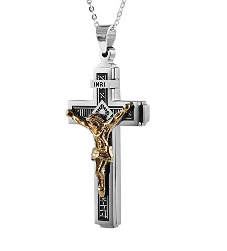 Cross Pendant Necklace Jesus Christ on INRI Crucifix Stainless Steel for Men 22