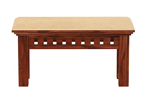 Image of WOODLAB Furniture Sheesham Wood 4 Seater Dining Table with Cushioned Bench and Chairs Wooden Dining Table for Living Room Hotel (Honey Finish)