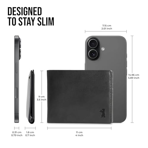 Image of BERLINER BAGS Slim Genuine Leather Mens Wallet Lincoln, Gift Box - Black | Front Pocket Bifold Wallet, 8 Card Slots, 2 Slip-in Pockets, 2 Bill Compartments, RFID Blocking