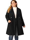 Agnes Orinda Women's Plus Size Long Winter Coats Notch Lapel Double Breasted Pea Trench Coats 3X Black